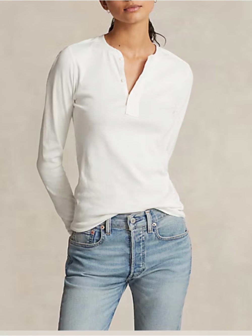 Ralph Lauren Off-White Long-Sleeve Henley Shirt